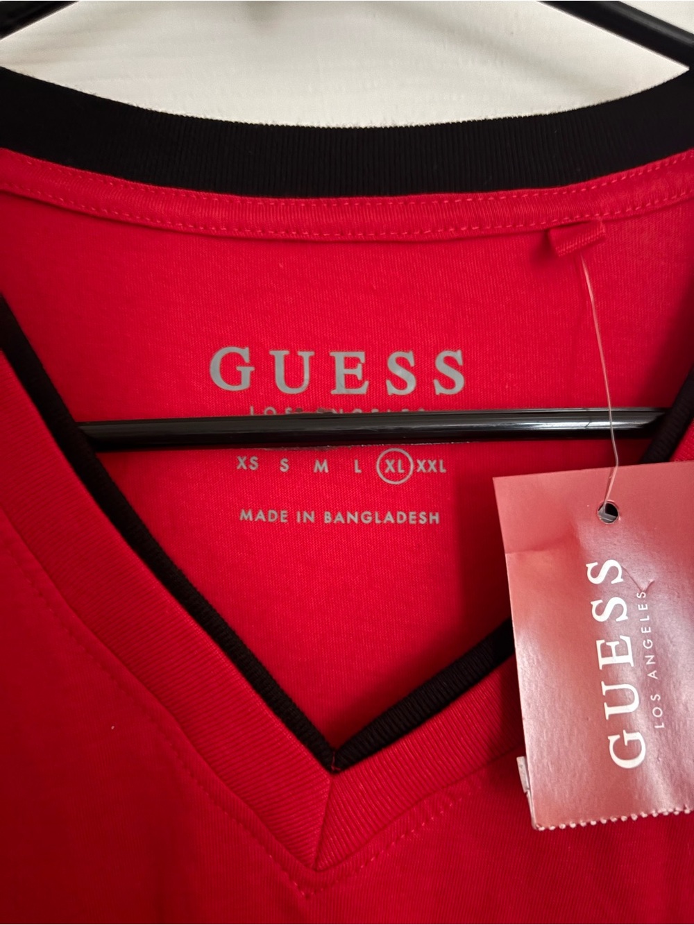GUESS Red V-Neck Shirt with Black Trim